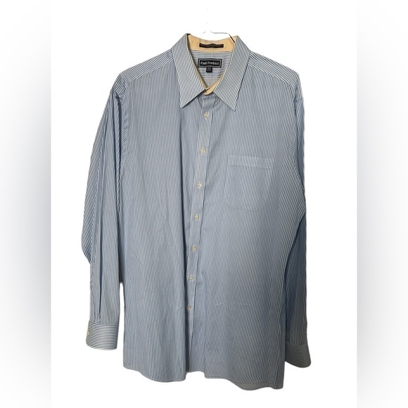 Paul Fedrick Shirt Trim Fit Blue & White Stripe Flip Cuff Button Up Sz 18 36 - Picture 1 of 6